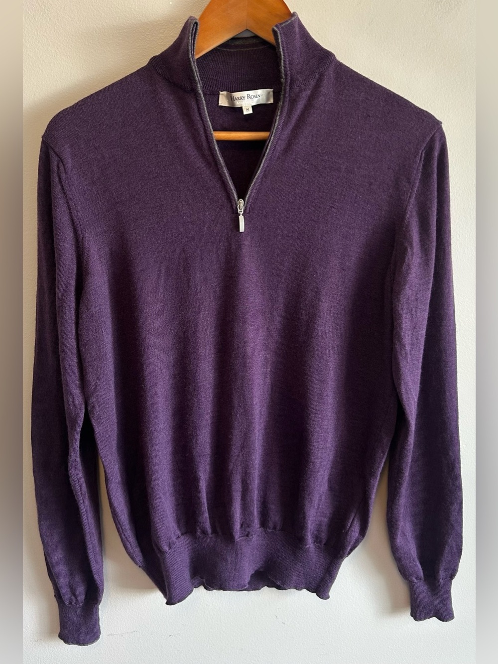 Harry Rosen 1/4 Zip Sweater Mens M 100% Merino Wool Purple Made in Italy